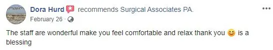 Dora Hurd Surgical Associates Testimonial