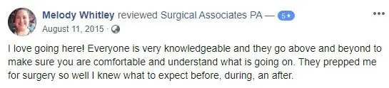 Melody Whitley Surgical Associates Testimonial